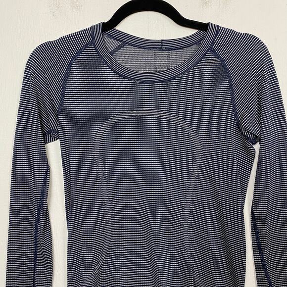 Lululemon Swiftly Tech True Navy White Long Sleeve Crew Shirt 2.0 Race Length 6 - Picture 6 of 10